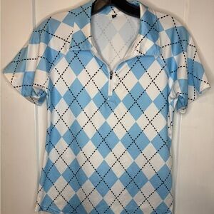 Soneven Blue and White Argyle women’s polo XS F1.4